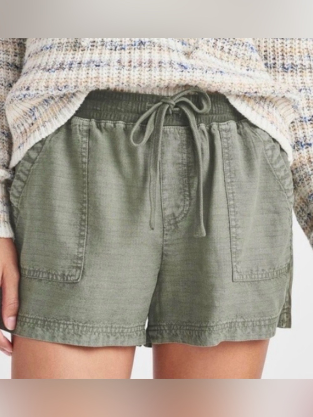 Splendid Women's Olive Green Drawstring Linen Blend Shorts